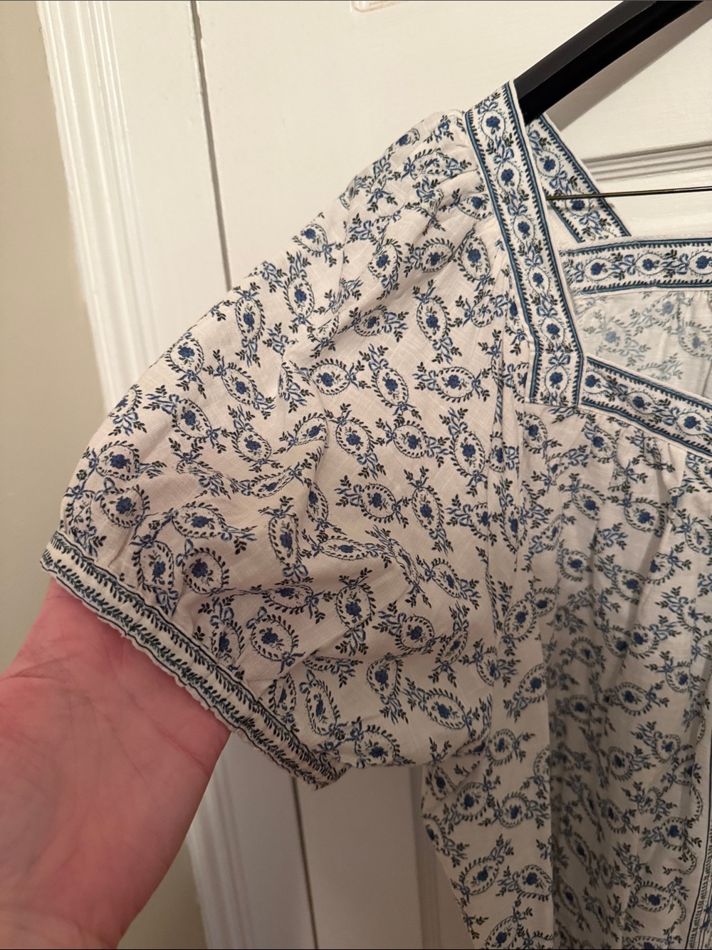 Max Studio White and Blue Floral Square-Neck Tunic - Picture 4 of 4